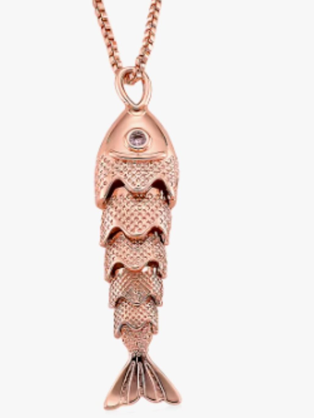 Simulated Pink Diamond Fish Necklace in Rosetone